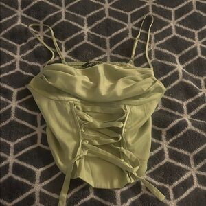 Silence + Noise Light Green Lace-Up Tank Top